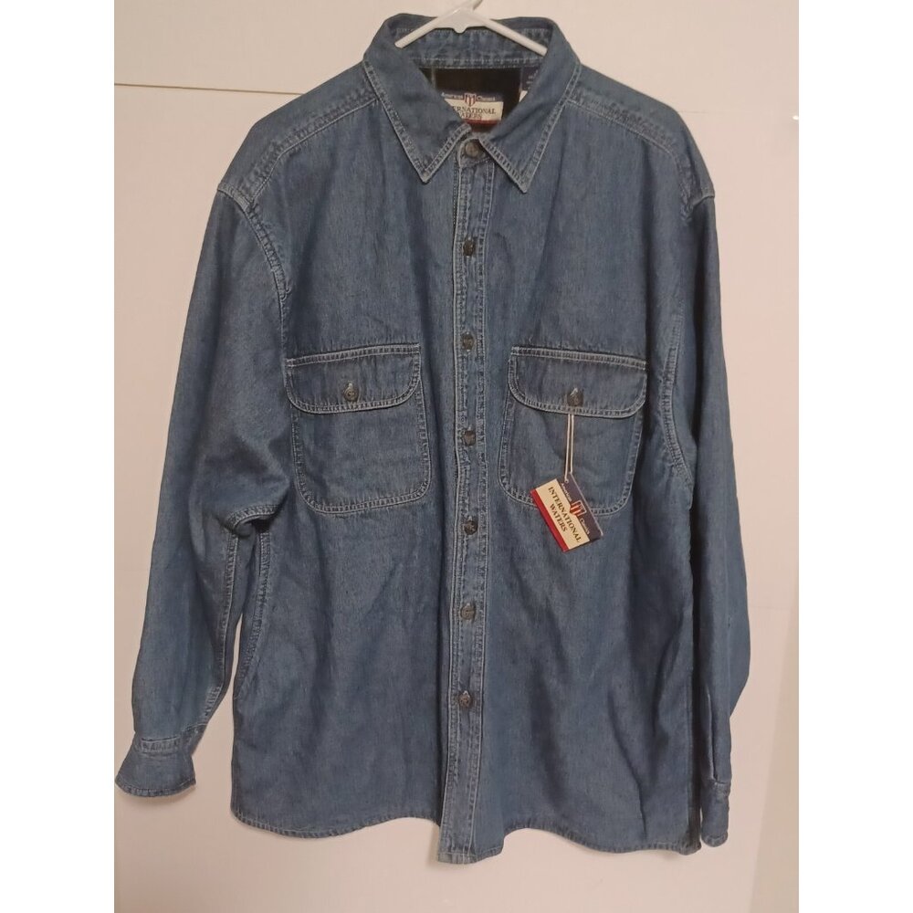 Vintage International Waters Denim Fleece Lined Button Jean Jacket Mens Sz XL
